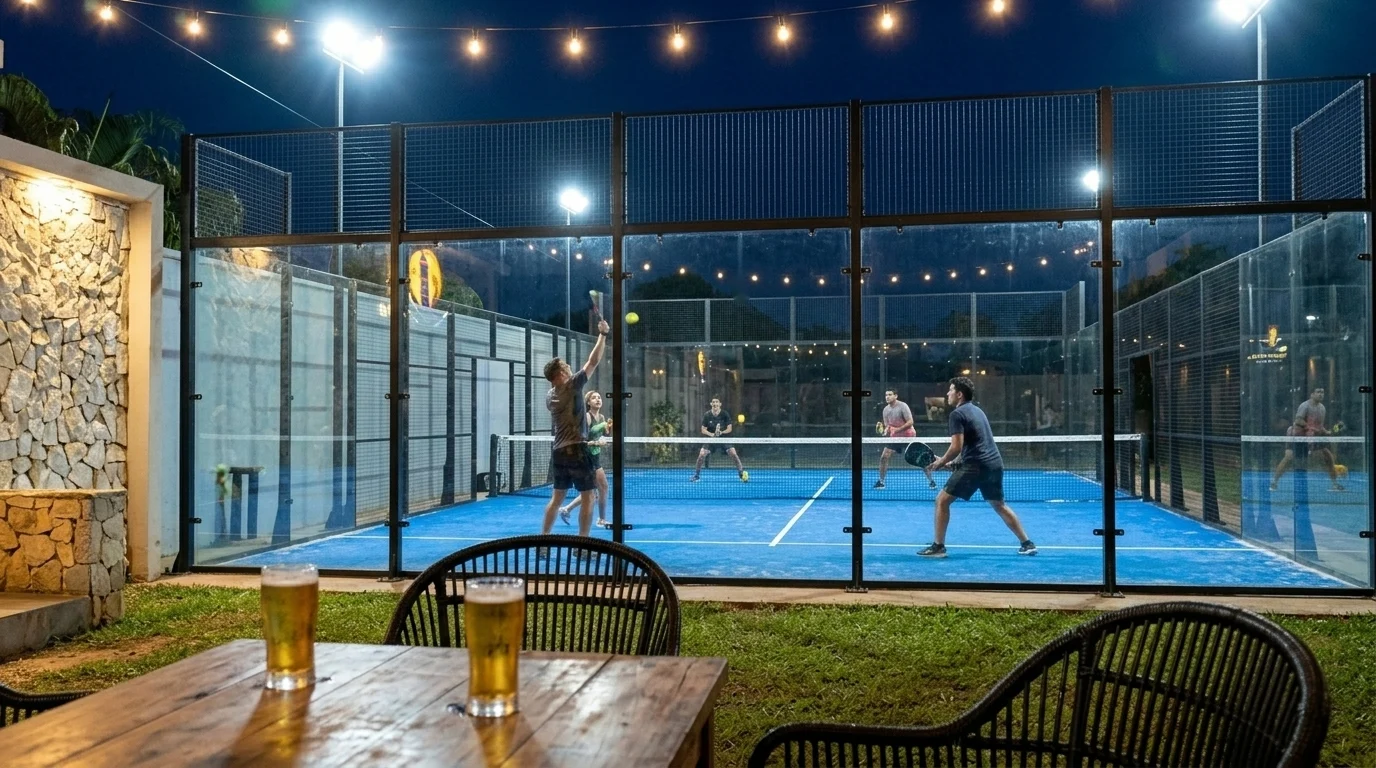 Cancha de pádel iluminada de noche
