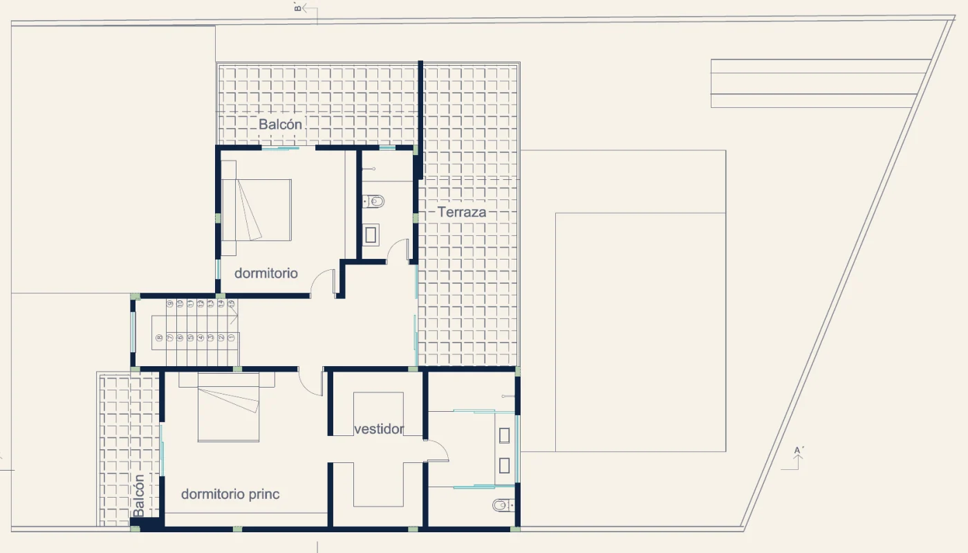 Casa Jardín: plano de la planta alta