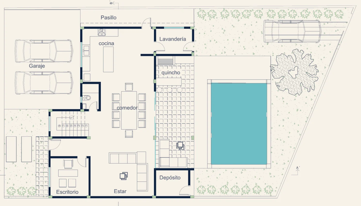 Casa Jardín: plano de la planta baja