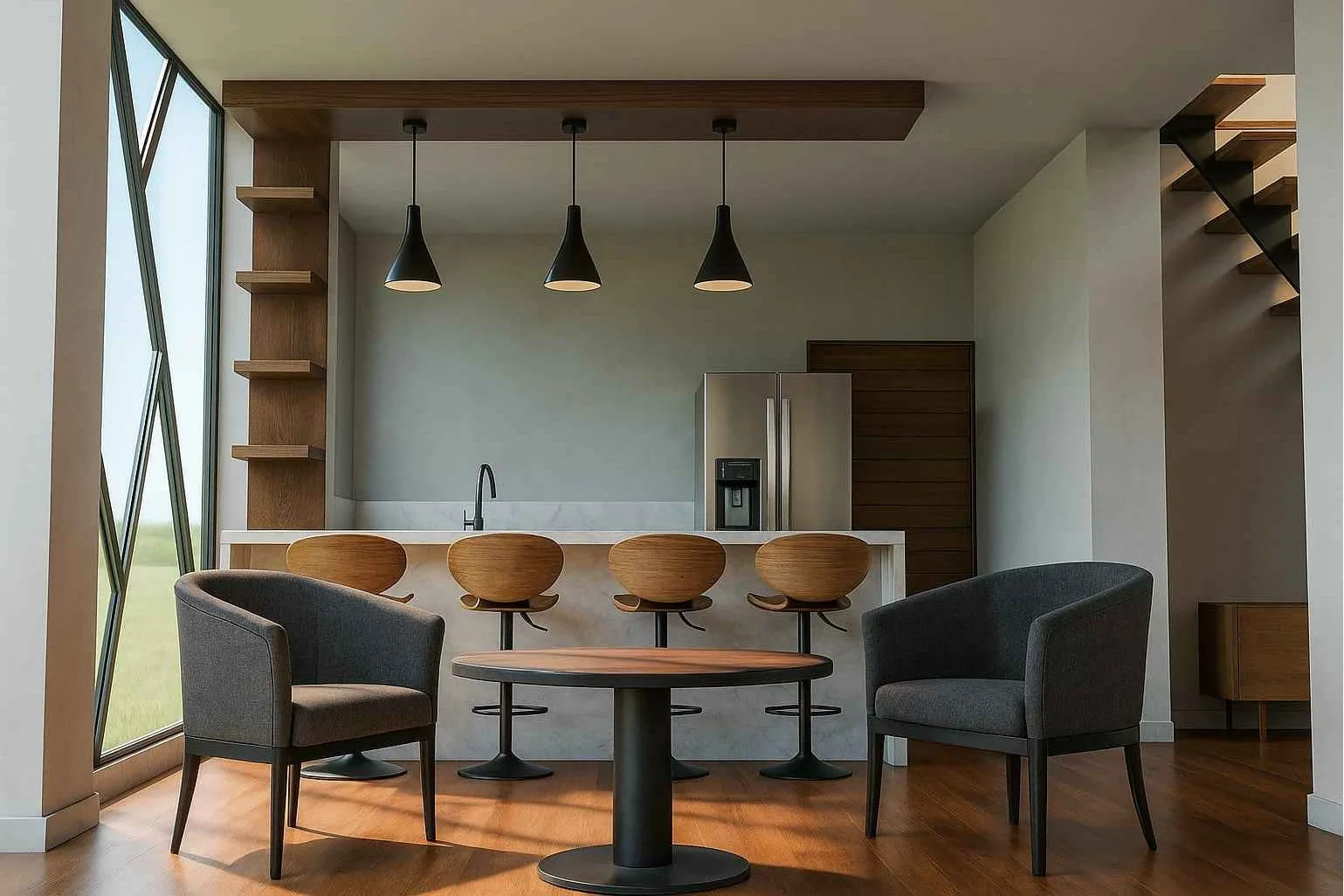 Residencia Minimalista: cocina con barra (imagen ilustrativa)