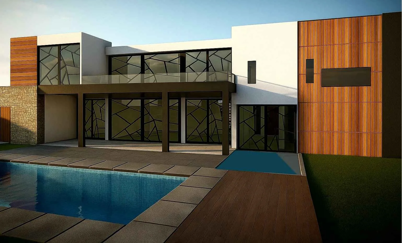 Residencia Minimalista: fachada posterior con piscina (imagen ilustrativa)