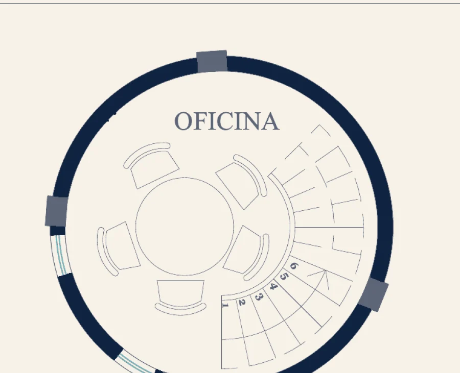 Plano del primer piso de El Faro: oficina