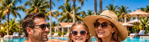Familia en la piscina del resort